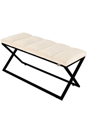 Varcera Sliced Beyaz Puf - Siyah Çapraz Metal Ayaklı, Dilimli Model Bench Puf