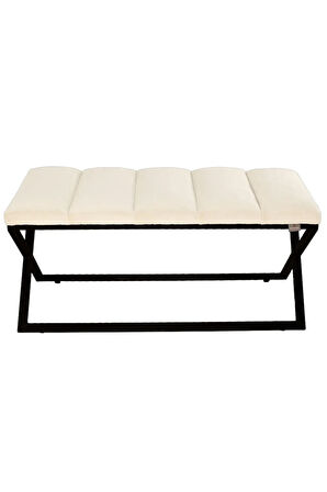 Varcera Sliced Beyaz Puf - Siyah Çapraz Metal Ayaklı, Dilimli Model Bench Puf
