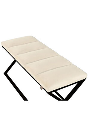 Varcera Sliced Beyaz Puf - Siyah Çapraz Metal Ayaklı, Dilimli Model Bench Puf