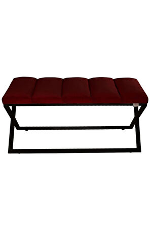 Varcera Sliced Bordo Puf - Siyah Çapraz Metal Ayaklı, Dilimli Model Bench Puf
