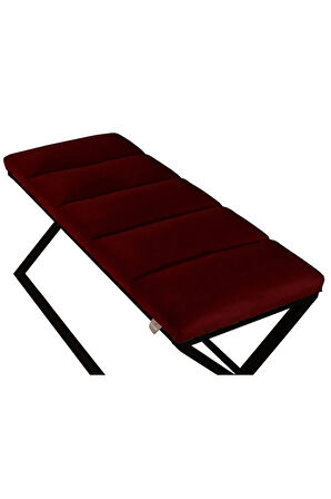 Varcera Sliced Bordo Puf - Siyah Çapraz Metal Ayaklı, Dilimli Model Bench Puf