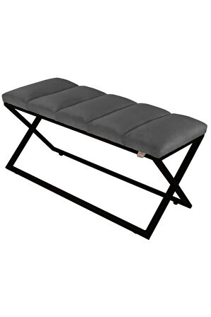Varcera Sliced Gri Puf - Siyah Çapraz Metal Ayaklı, Dilimli Model Bench Puf
