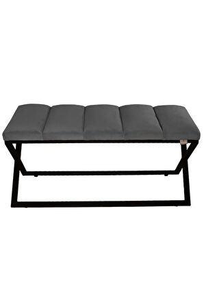 Varcera Sliced Gri Puf - Siyah Çapraz Metal Ayaklı, Dilimli Model Bench Puf