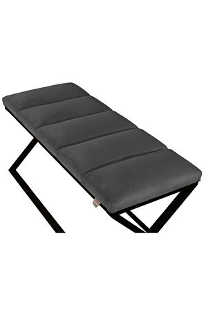 Varcera Sliced Gri Puf - Siyah Çapraz Metal Ayaklı, Dilimli Model Bench Puf