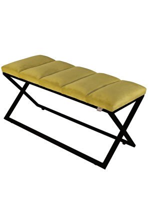 Varcera Sliced Hardal Puf - Siyah Çapraz Metal Ayaklı, Dilimli Model Bench Puf