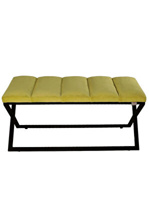 Varcera Sliced Hardal Puf - Siyah Çapraz Metal Ayaklı, Dilimli Model Bench Puf