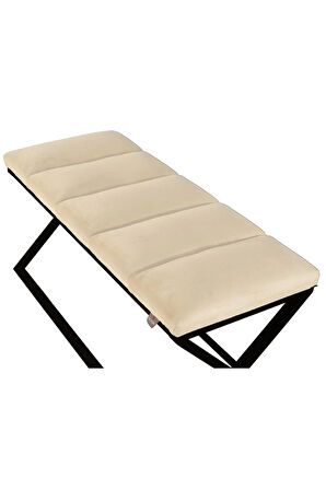 Varcera Sliced Krem Puf - Siyah Çapraz Metal Ayaklı, Dilimli Model Bench Puf