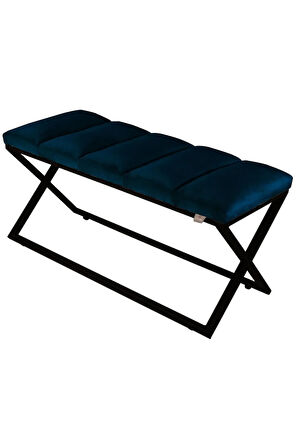 Varcera Sliced Mavi Puf - Siyah Çapraz Metal Ayaklı, Dilimli Model Bench Puf