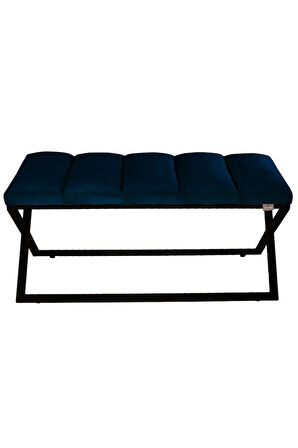 Varcera Sliced Mavi Puf - Siyah Çapraz Metal Ayaklı, Dilimli Model Bench Puf