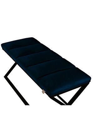Varcera Sliced Mavi Puf - Siyah Çapraz Metal Ayaklı, Dilimli Model Bench Puf