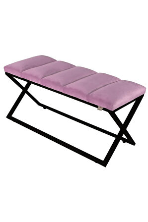 Varcera Sliced Pembe Puf - Siyah Çapraz Metal Ayaklı, Dilimli Model Bench Puf