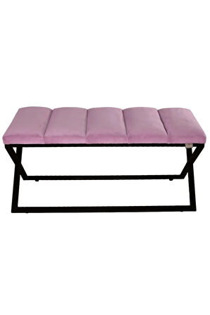 Varcera Sliced Pembe Puf - Siyah Çapraz Metal Ayaklı, Dilimli Model Bench Puf