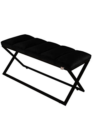 Varcera Sliced Siyah Puf - Siyah Çapraz Metal Ayaklı, Dilimli Model Bench Puf