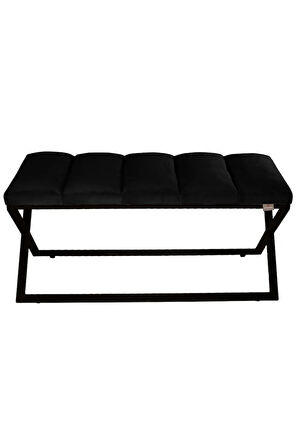 Varcera Sliced Siyah Puf - Siyah Çapraz Metal Ayaklı, Dilimli Model Bench Puf