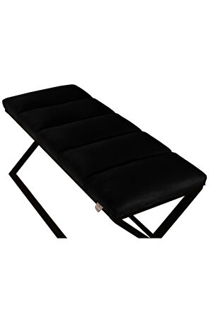 Varcera Sliced Siyah Puf - Siyah Çapraz Metal Ayaklı, Dilimli Model Bench Puf