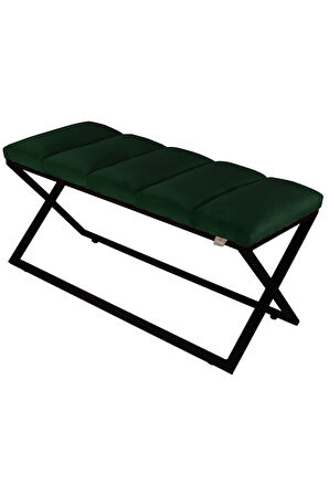 Varcera Sliced Yeşil Puf - Siyah Çapraz Metal Ayaklı, Dilimli Model Bench Puf