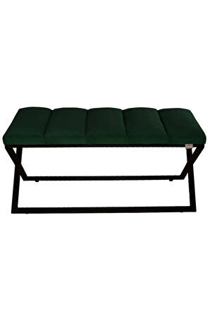 Varcera Sliced Yeşil Puf - Siyah Çapraz Metal Ayaklı, Dilimli Model Bench Puf
