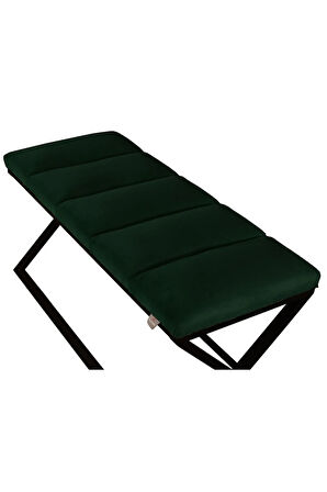 Varcera Sliced Yeşil Puf - Siyah Çapraz Metal Ayaklı, Dilimli Model Bench Puf