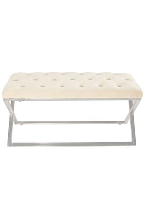 Varcera Silver Bench Çapraz Metal Ayaklı Kapitoneli Model Beyaz Puf
