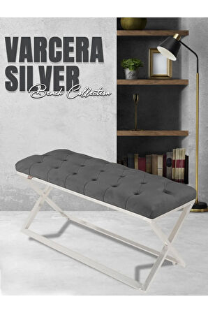 Varcera Silver Bench Çapraz Metal Ayaklı Kapitoneli Model Gri Puf