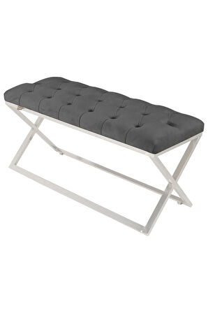 Varcera Silver Bench Çapraz Metal Ayaklı Kapitoneli Model Gri Puf