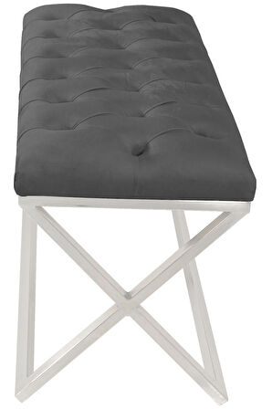 Varcera Silver Bench Çapraz Metal Ayaklı Kapitoneli Model Gri Puf