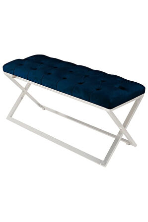 Varcera Silver Bench Çapraz Metal Ayaklı Kapitoneli Model Mavil Puf