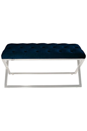 Varcera Silver Bench Çapraz Metal Ayaklı Kapitoneli Model Mavil Puf