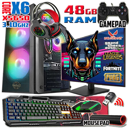 WarboX Doberman Xeon X5650 3.10ghz 48gb Ram 512gb Ssd R7 240-4gb E.kartı 20" Monitör Gaming Bilgisayar
