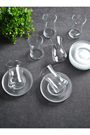 6'lı Cam Vargas Çay Tabağı Çizgili 12 Cm Çay Tabak