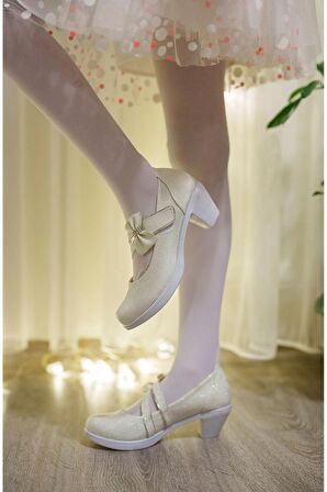 Topuklu Sedef Simli Kız Çocuk Ayakkabı