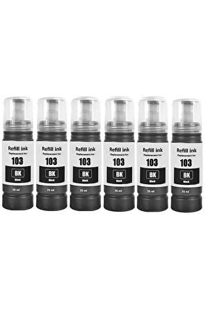 Epson 103 Muadil Uyumlu 6x70 ML Siyah Mürekkep - L3260, L3266, L3270, L3280, L3550, L3560, L4150, L4160