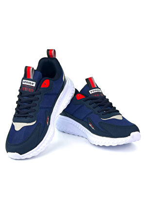 Unisex Lacivert Kırmızı Bağcıklı Esnek Hafif Günlük Sneaker Spor Ayakkabı