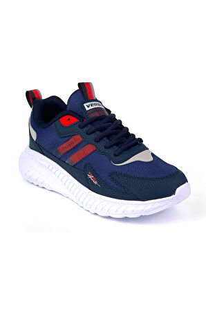 Unisex Lacivert Kırmızı Bağcıklı Esnek Hafif Günlük Sneaker Spor Ayakkabı