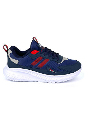 Unisex Lacivert Kırmızı Bağcıklı Esnek Hafif Günlük Sneaker Spor Ayakkabı