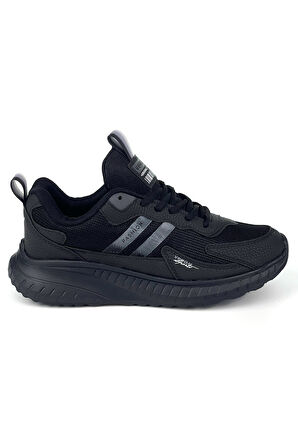 Unisex Siyah Bağcıklı Esnek Hafif Günlük Sneaker Spor Ayakkabı