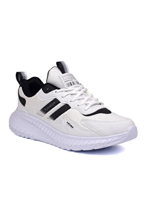Unisex Beyaz Siyah Bağcıklı Esnek Hafif Günlük Sneaker Spor Ayakkabı