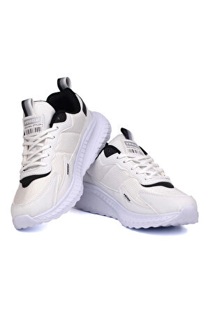 Unisex Beyaz Siyah Bağcıklı Esnek Hafif Günlük Sneaker Spor Ayakkabı