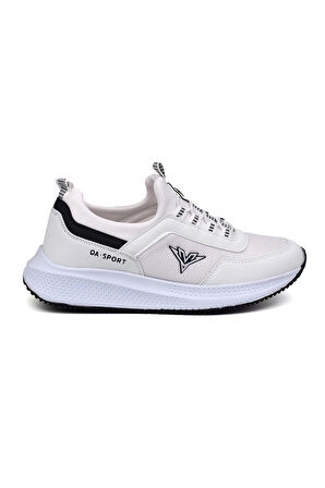 Erkek Beyaz Siyah Bağcıksız Esnek Çok Hafif Günlük Sneaker Spor Ayakkabı