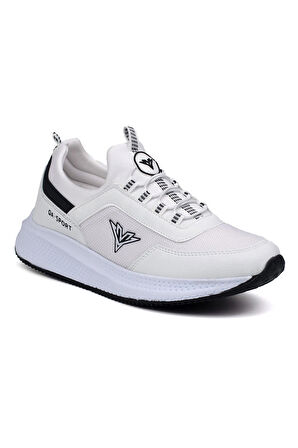 Erkek Beyaz Siyah Bağcıksız Esnek Çok Hafif Günlük Sneaker Spor Ayakkabı