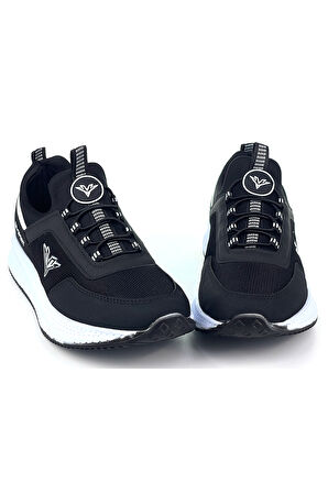 Erkek Siyah Beyaz Bağcıksız Esnek Çok Hafif Günlük Sneaker Spor Ayakkabı