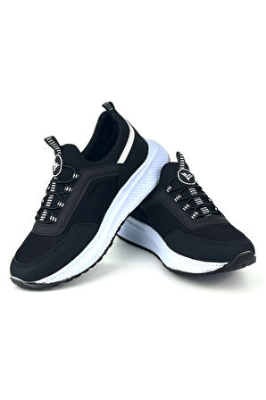 Erkek Siyah Beyaz Bağcıksız Esnek Çok Hafif Günlük Sneaker Spor Ayakkabı