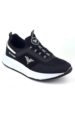 Erkek Siyah Beyaz Bağcıksız Esnek Çok Hafif Günlük Sneaker Spor Ayakkabı