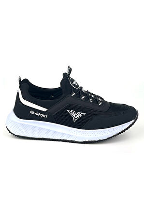 Erkek Siyah Beyaz Bağcıksız Esnek Çok Hafif Günlük Sneaker Spor Ayakkabı