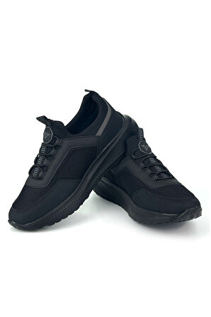 Erkek Siyah Bağcıksız Esnek Çok Hafif Günlük Sneaker Spor Ayakkabı