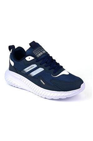 Erkek Lacivert Beyaz Bağcıklı Esnek Hafif Günlük Sneaker Spor Ayakkabı