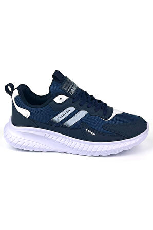 Erkek Lacivert Beyaz Bağcıklı Esnek Hafif Günlük Sneaker Spor Ayakkabı