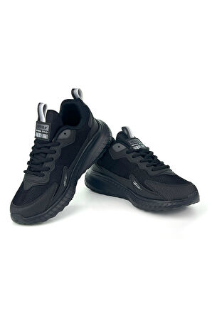 Unisex Siyah Bağcıklı Esnek Hafif Günlük Sneaker Spor Ayakkabı
