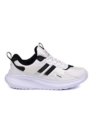 Unisex Beyaz Siyah Bağcıklı Esnek Hafif Günlük Sneaker Spor Ayakkabı