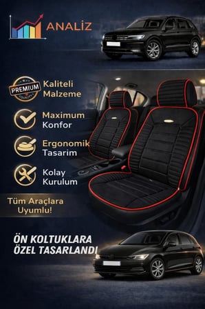 Volkswagen Jetta 2010 ve Sonrası Uyumlu Vento Serisi Siyah Kırmızı 2'li Minder Seti